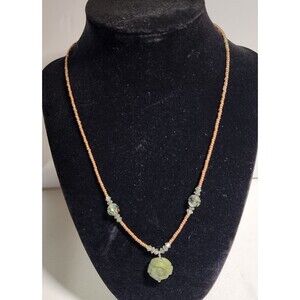 Vintage Green Rose Pendant & Crystal Necklace - 925